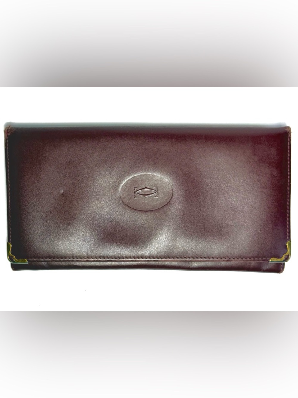 Cartier Must de Cartier Burgundy Leather Long Wallet Vintage Gold Corners